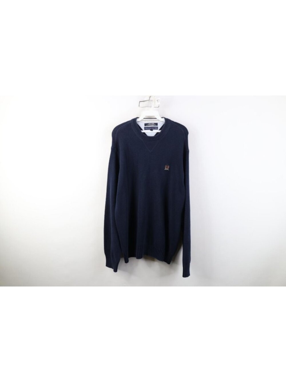 Vintage 90s Tommy Hilfiger Mens Large Faded Heavyweight Cotton Knit Sweater Blue